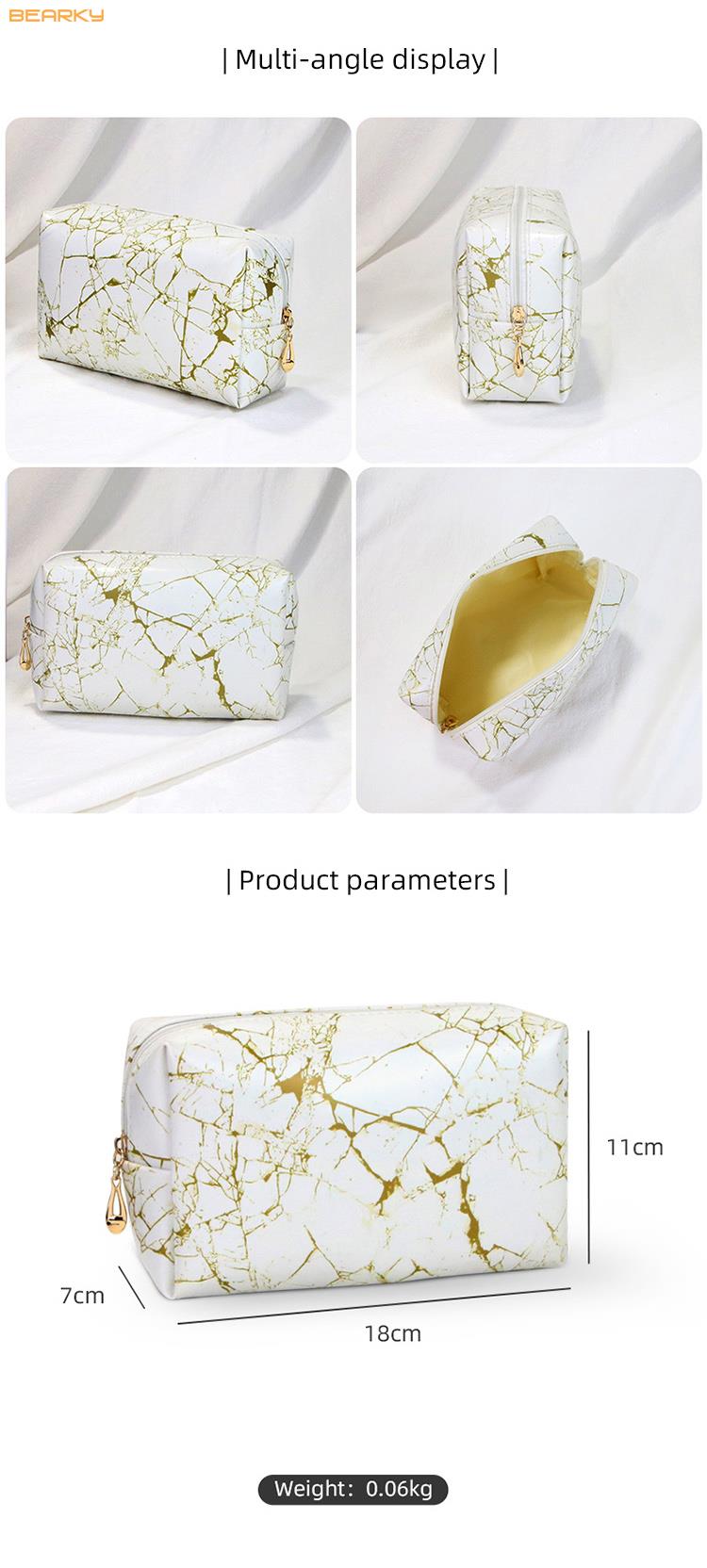 Water-resistant Marble PU Leather Toiletry Bag CC01 Detail - High-Quality Stitched Bulk Supply